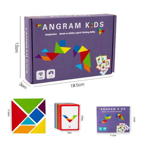 3D Wooden Animal Tangram Puzzle – Montessori Educational Toy for Kids
