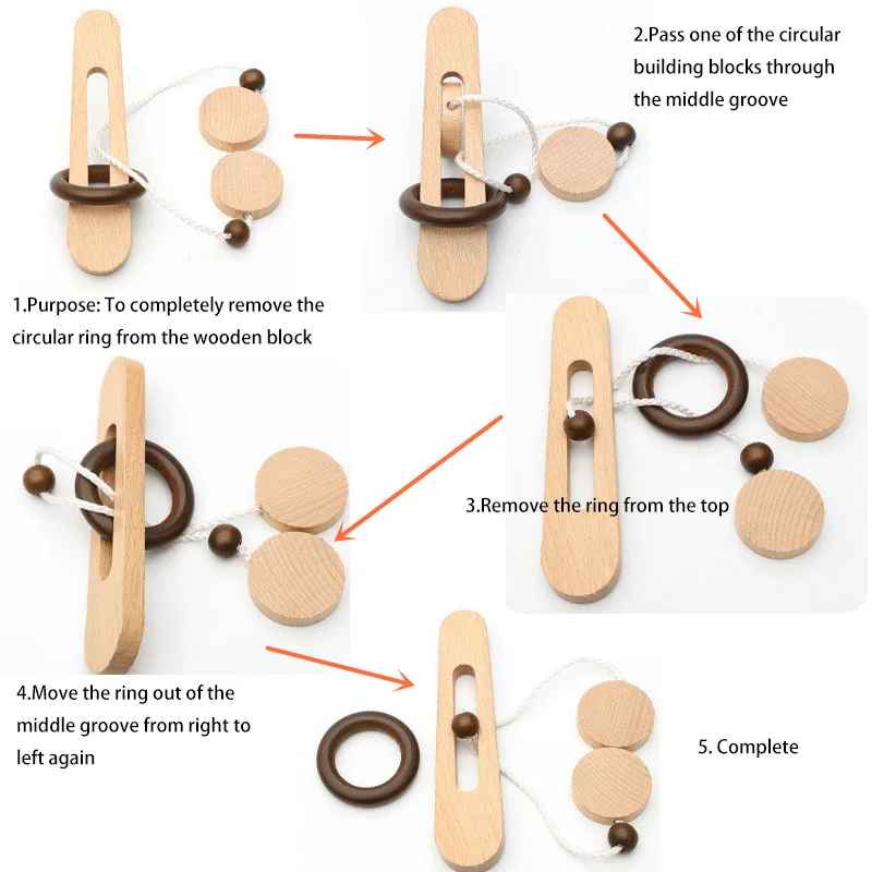 Wooden Ring Escape Puzzle – Classic Brain Teaser Intelligence Toy