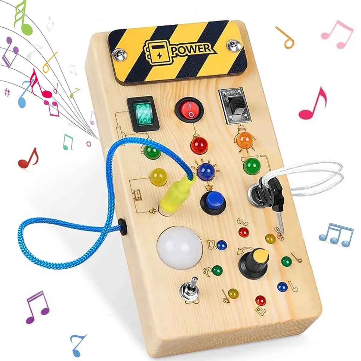 Montessori Wooden Busy Board with LED – Early Learning Toy for Kids