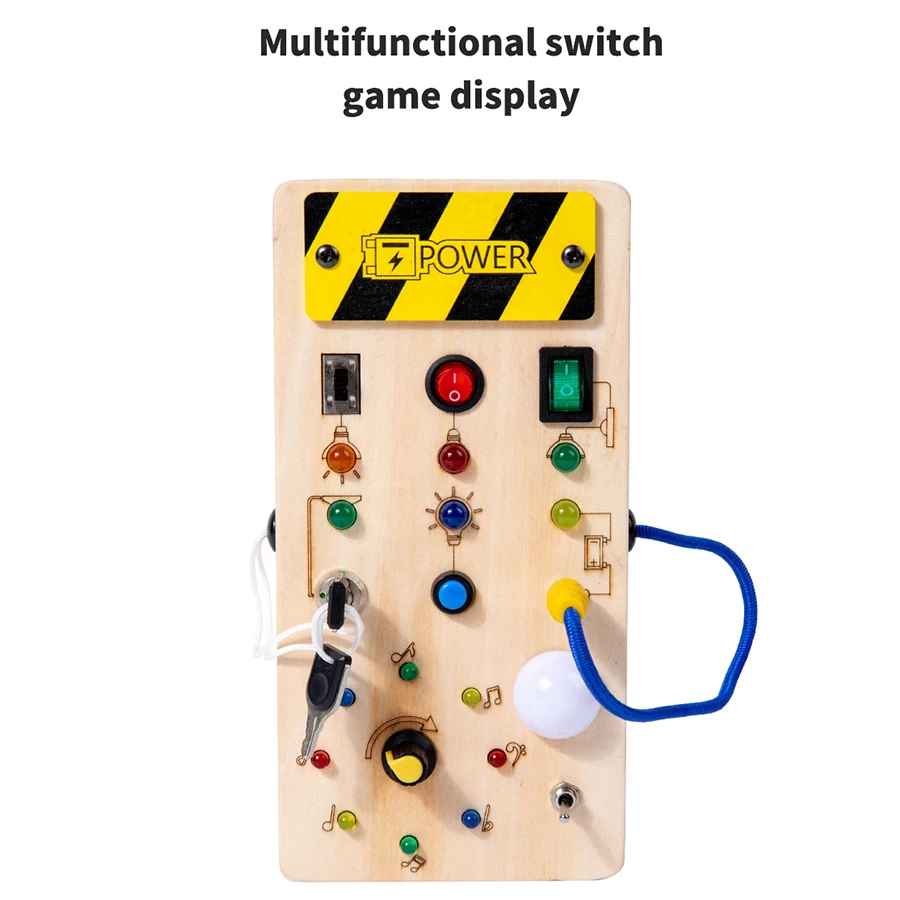 Montessori Wooden Busy Board with LED – Early Learning Toy for Kids