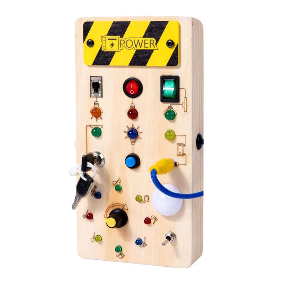Montessori Wooden Busy Board with LED – Early Learning Toy for Kids