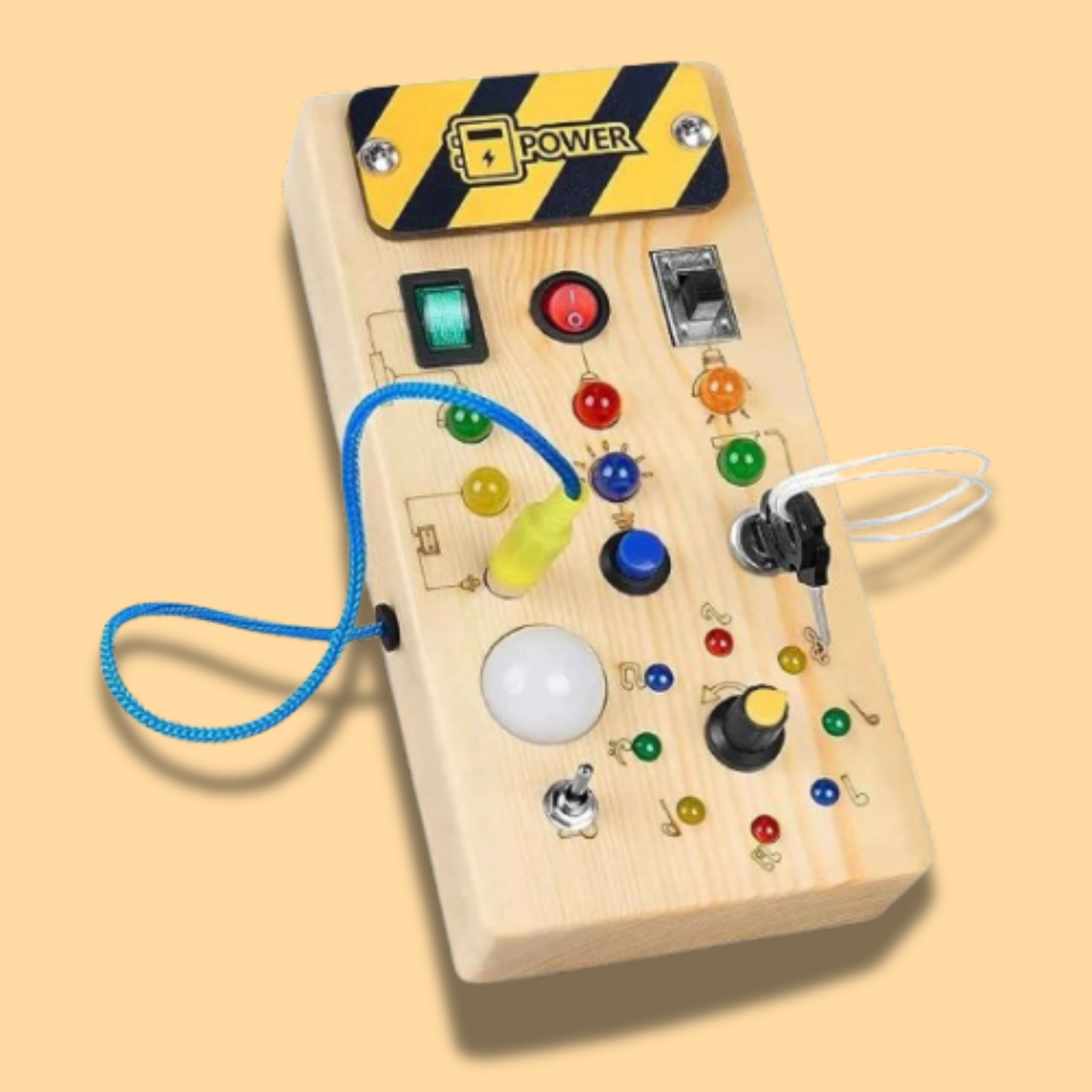 Montessori Wooden Busy Board with LED – Early Learning Toy for Kids